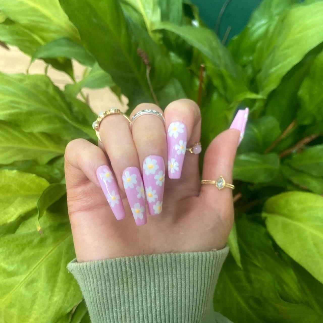 Pink LV x PowerPuffgirls press-on nails - Depop