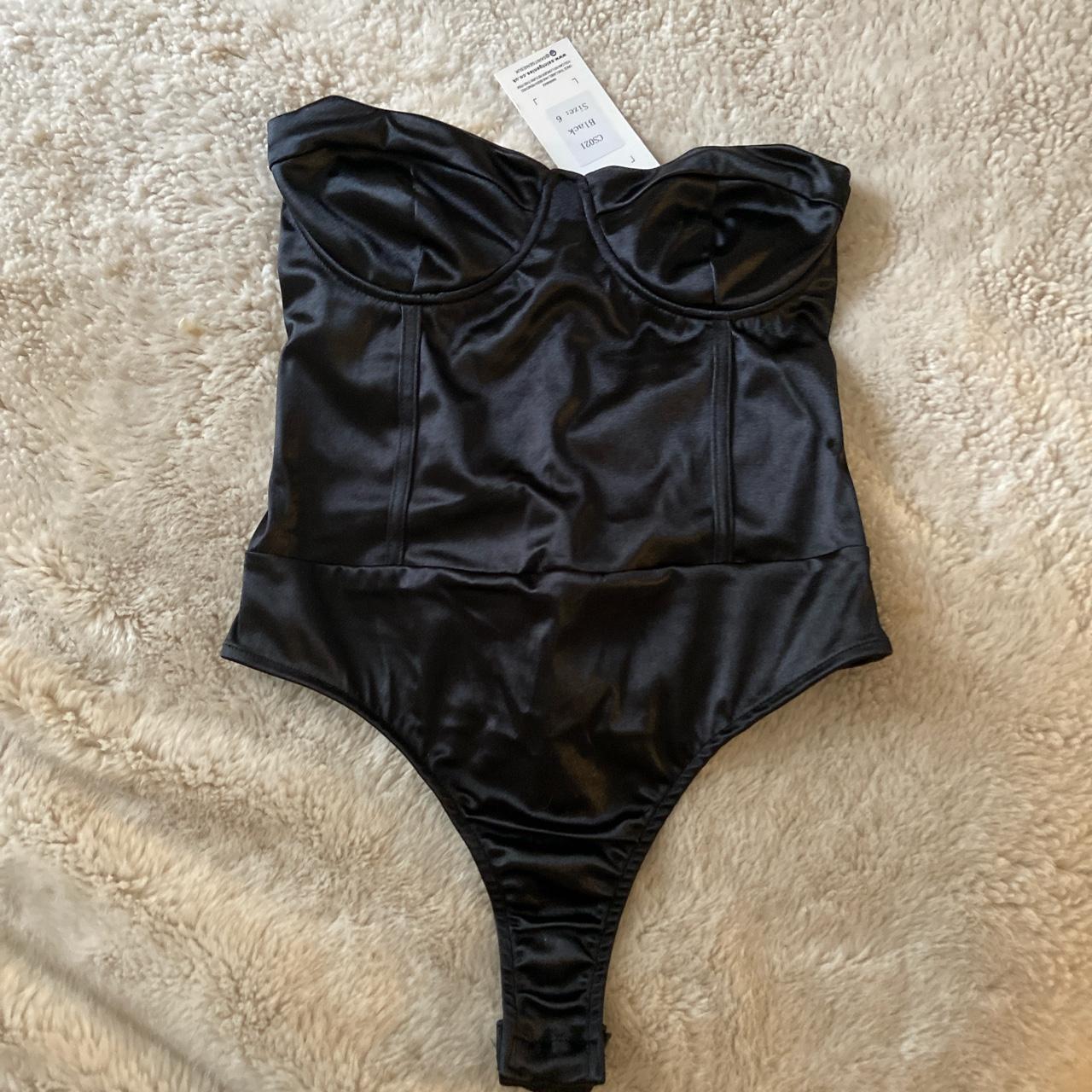 Black Satin Corset Bodysuit