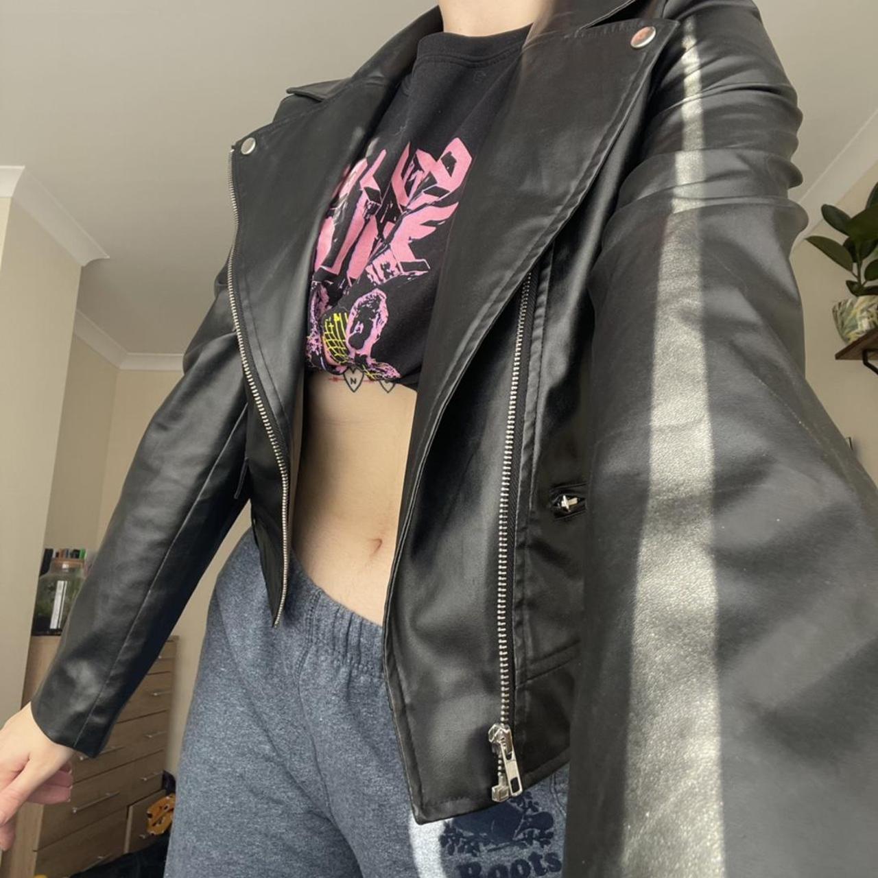 FAUX LEATHER JACKET PLT cropped faux leather... Depop