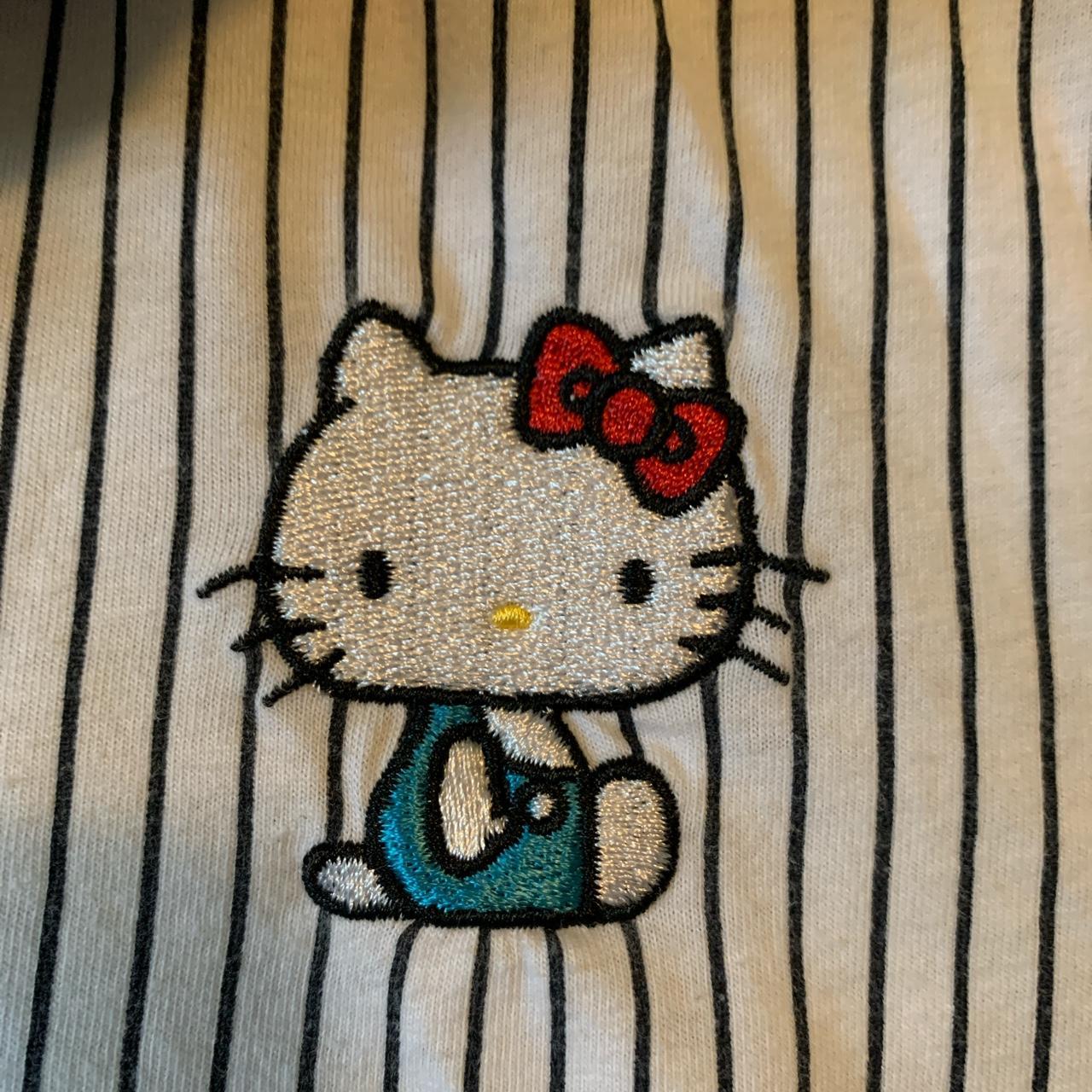 Hello Kitty by Sanrio white and navy blue striped... - Depop
