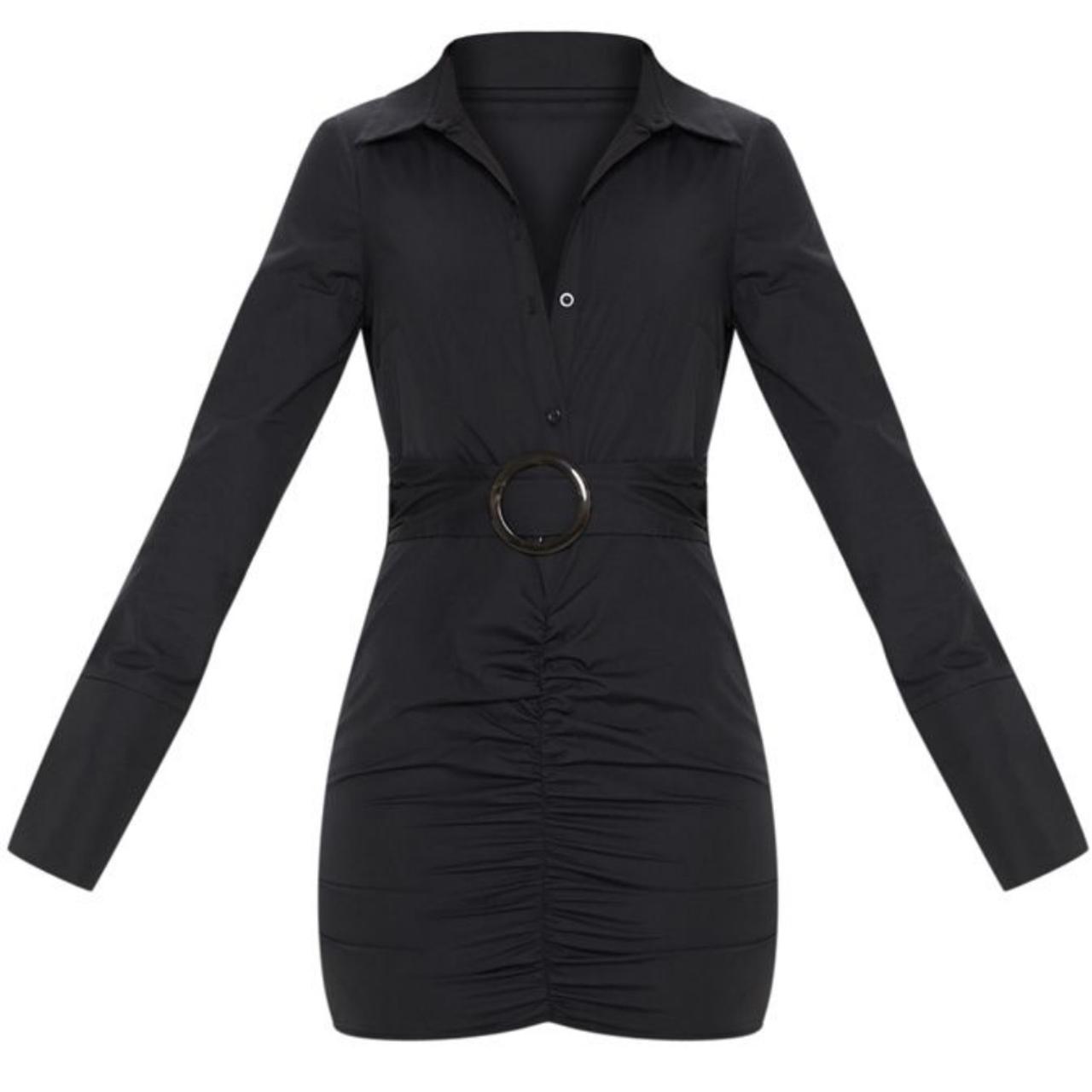 Black plunge ruched tortoise belted bodycon store shirt dress