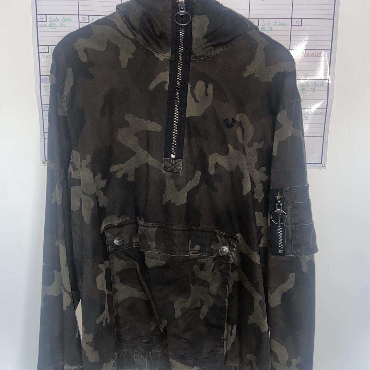 True Religion Men's Khaki and Green Jacket Depop