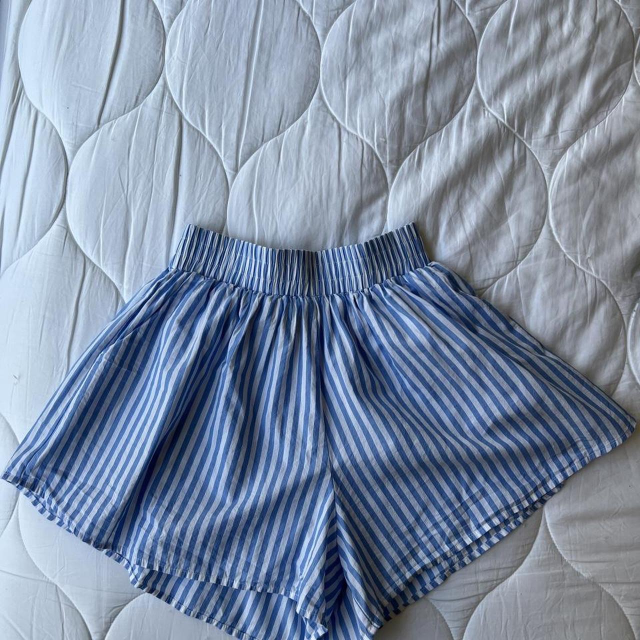 Lioness Men's White and Blue Shorts Depop