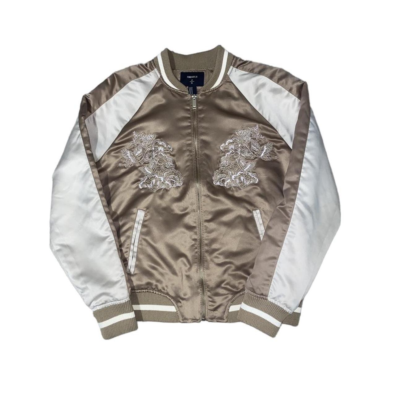 satin beige embroidered bomber jacket from