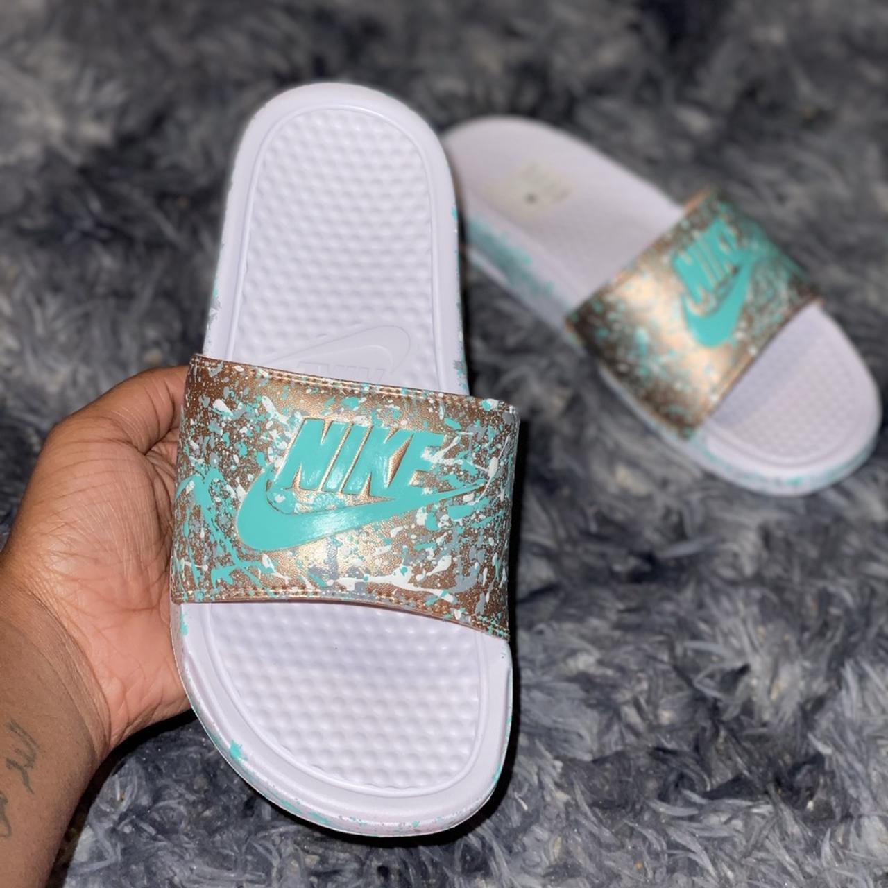 Custom LV x Nike slides and matching mask made by - Depop