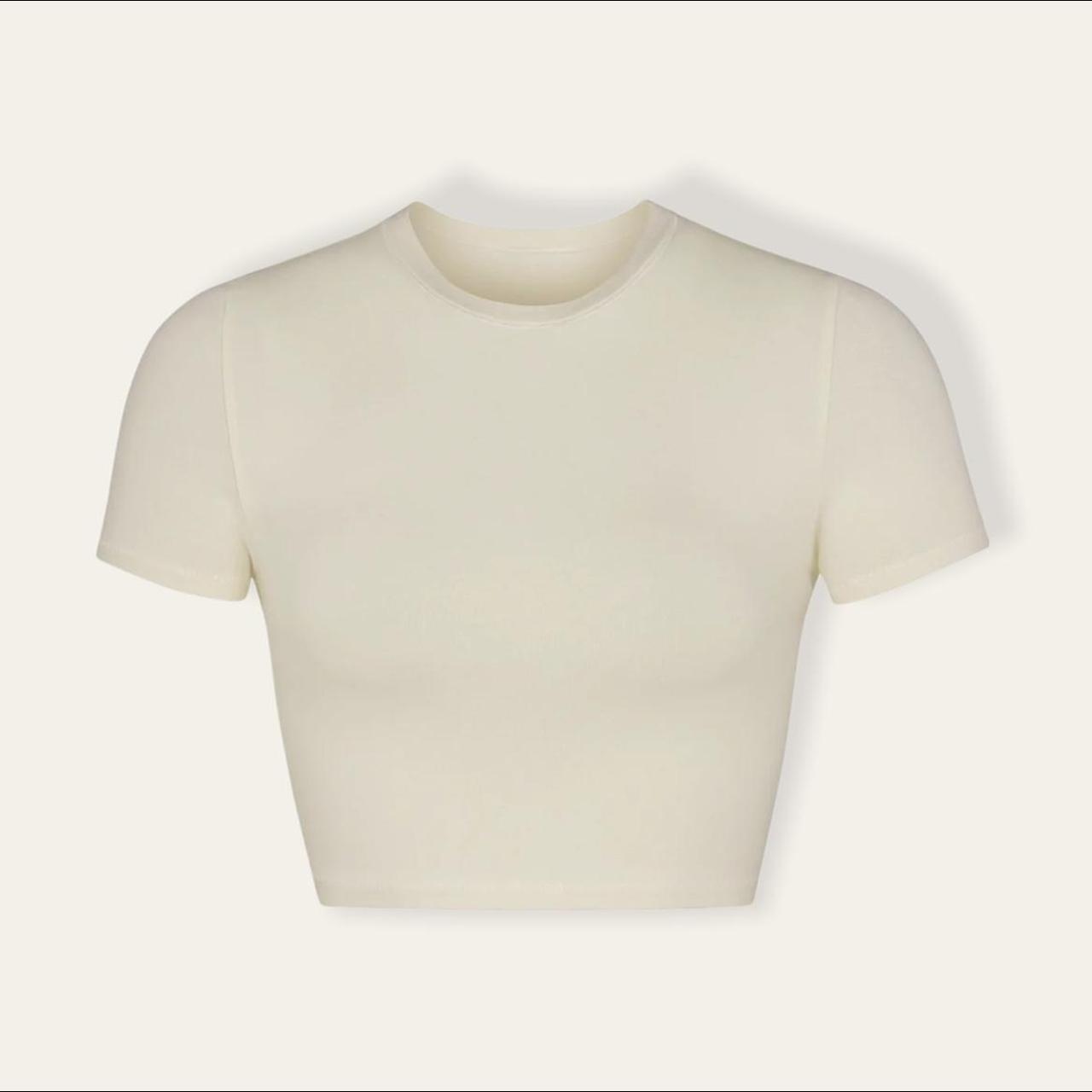 Skims Women's Cream and White Croptop Depop