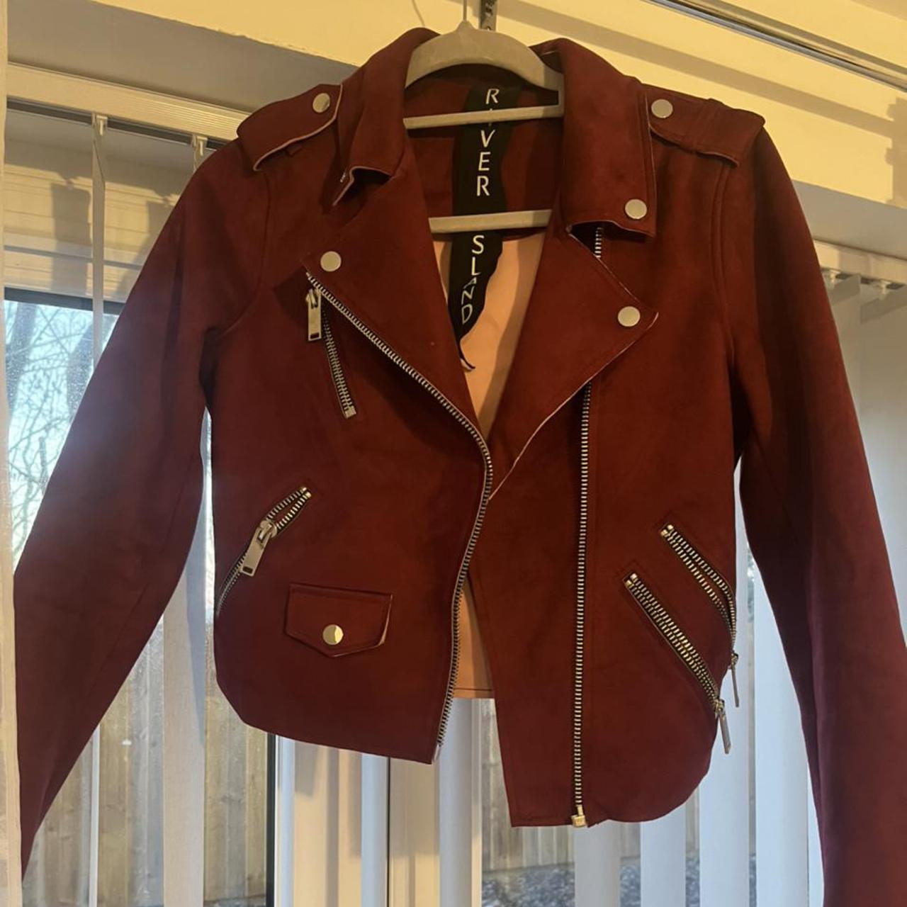 River island suede biker jacket Size 10 In... - Depop