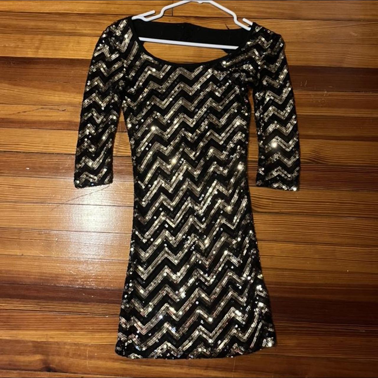 Black and Gold Zig-Zag sequin dress 1/2... - Depop