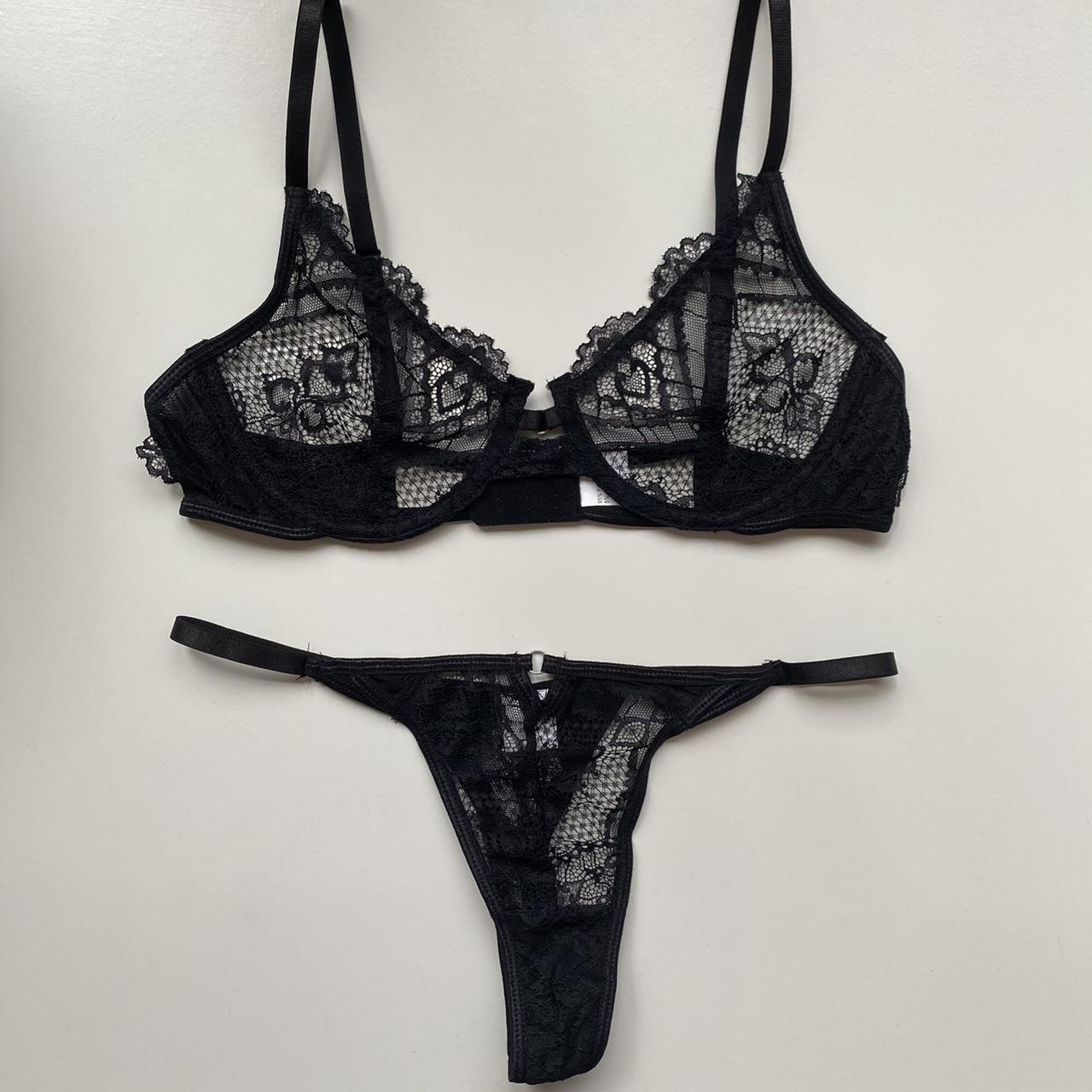 Black lace lingerie set Both size small / size - Depop