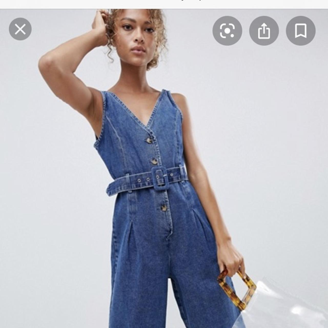 ASOS Denim Jumpsuit With Lace Up Back In Vintage Wash in Blue | Lyst