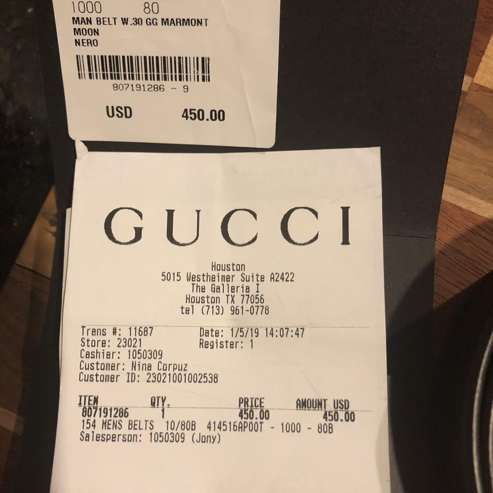 Gucci shop belt receipt