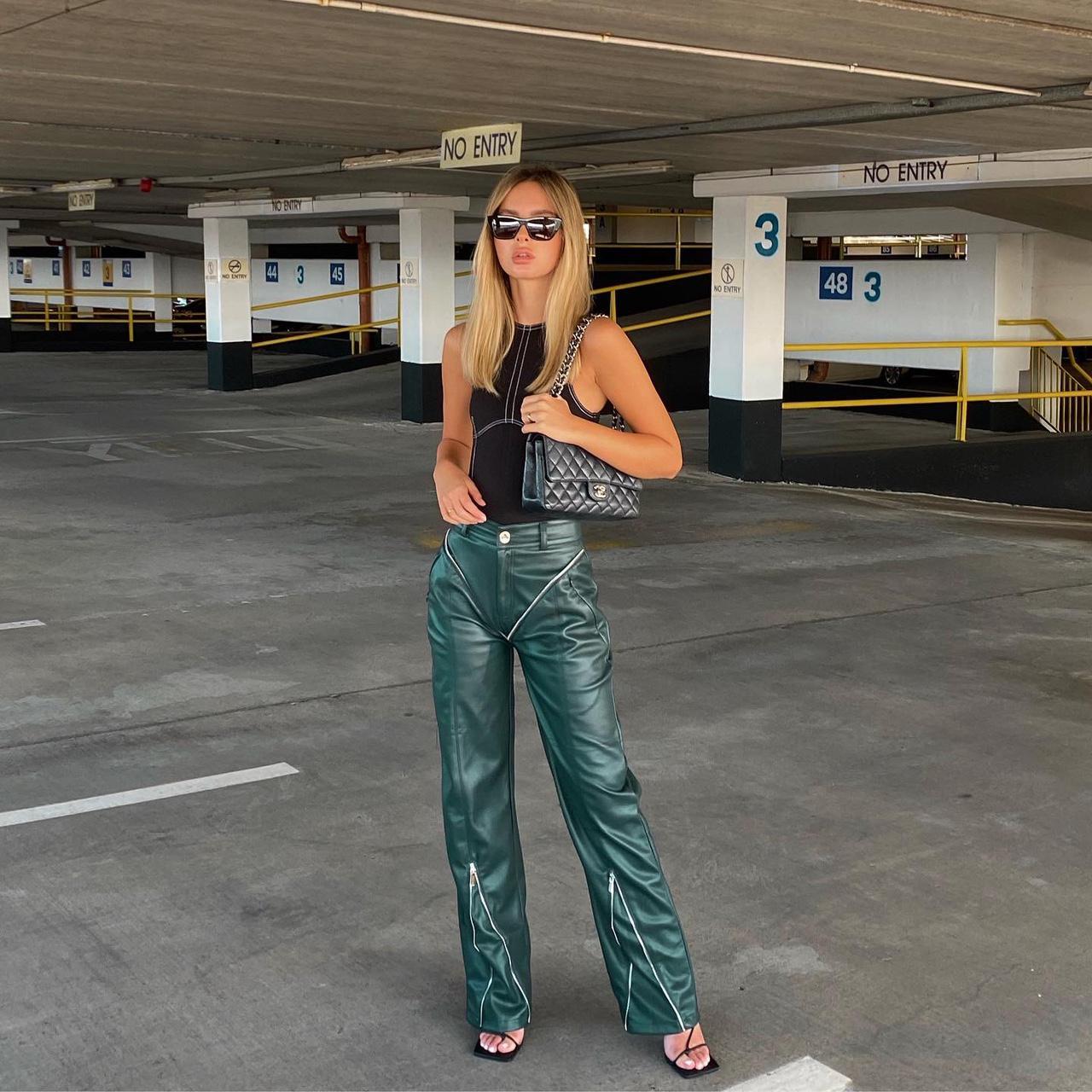 dark green leather trousers