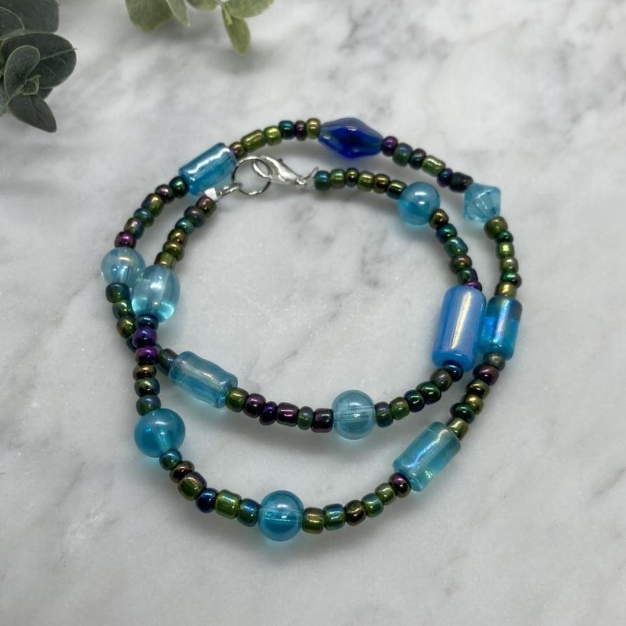 Multicolor Iridescent & Blue Glass Beads Choker //... - Depop