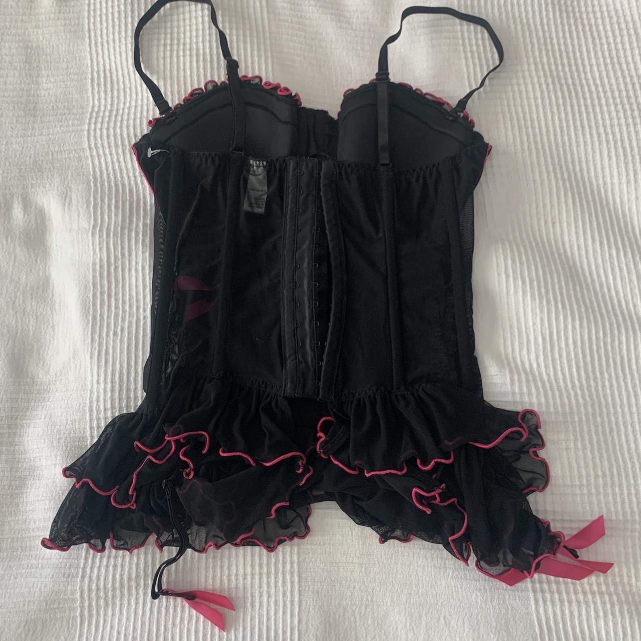 Pink and black bustier corset top from... Depop