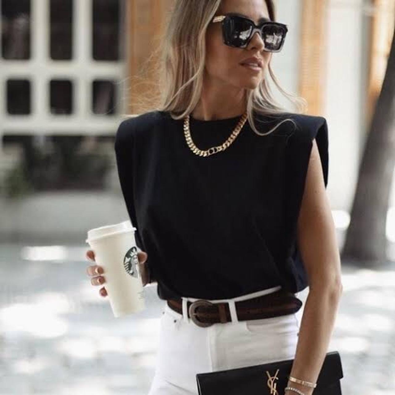 Zara padded shoulder online t shirt