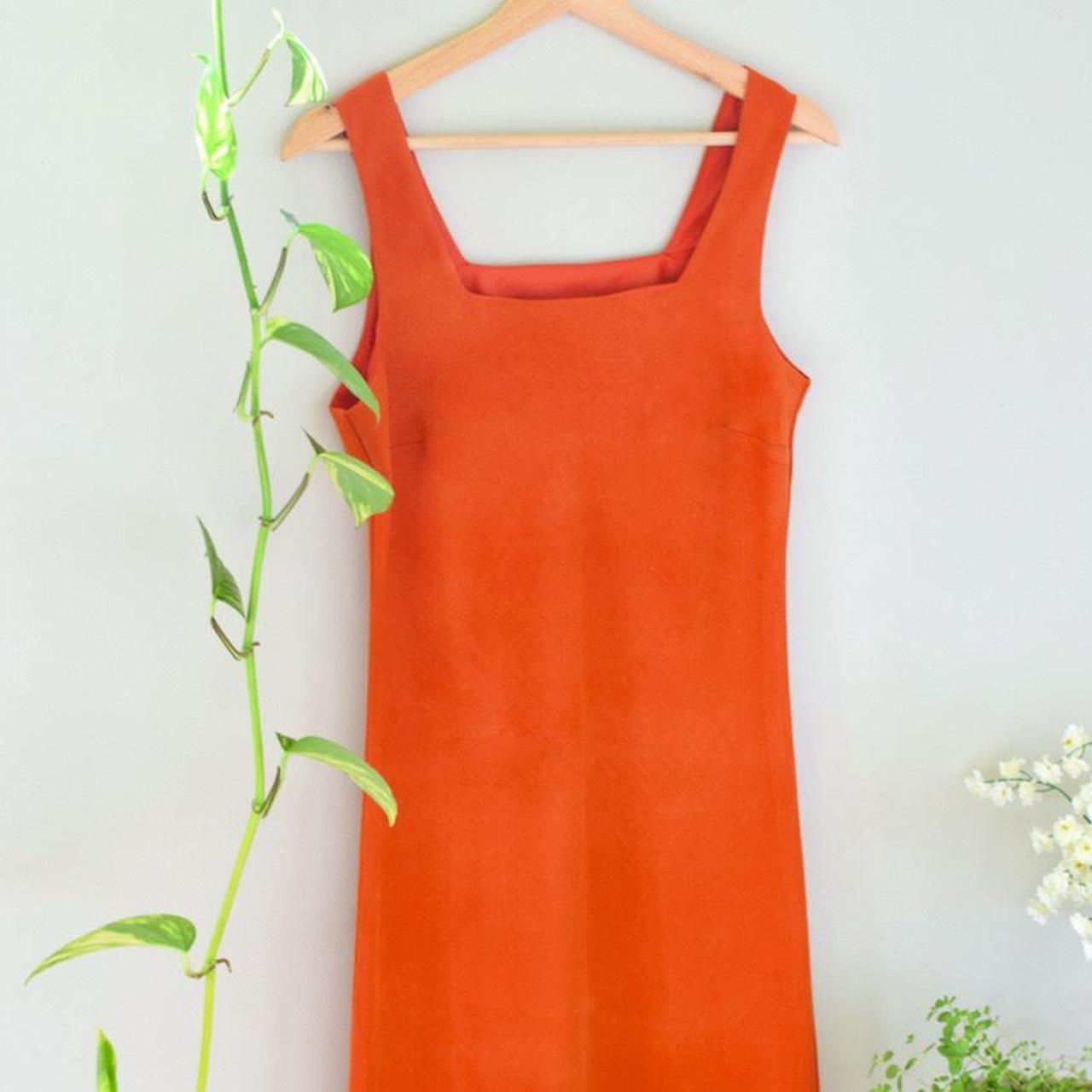 Bright orange vintage dress 🍊 Square neck and about... - Depop