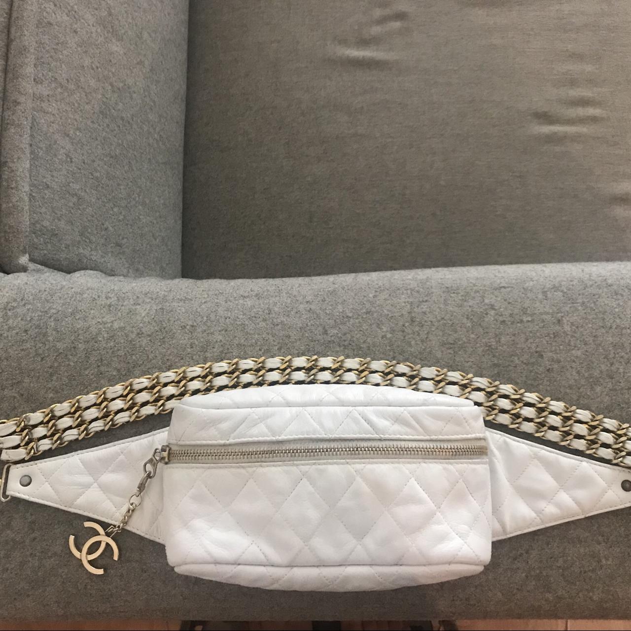 Vintage Chanel white quilted lambskin bum bag with - Depop
