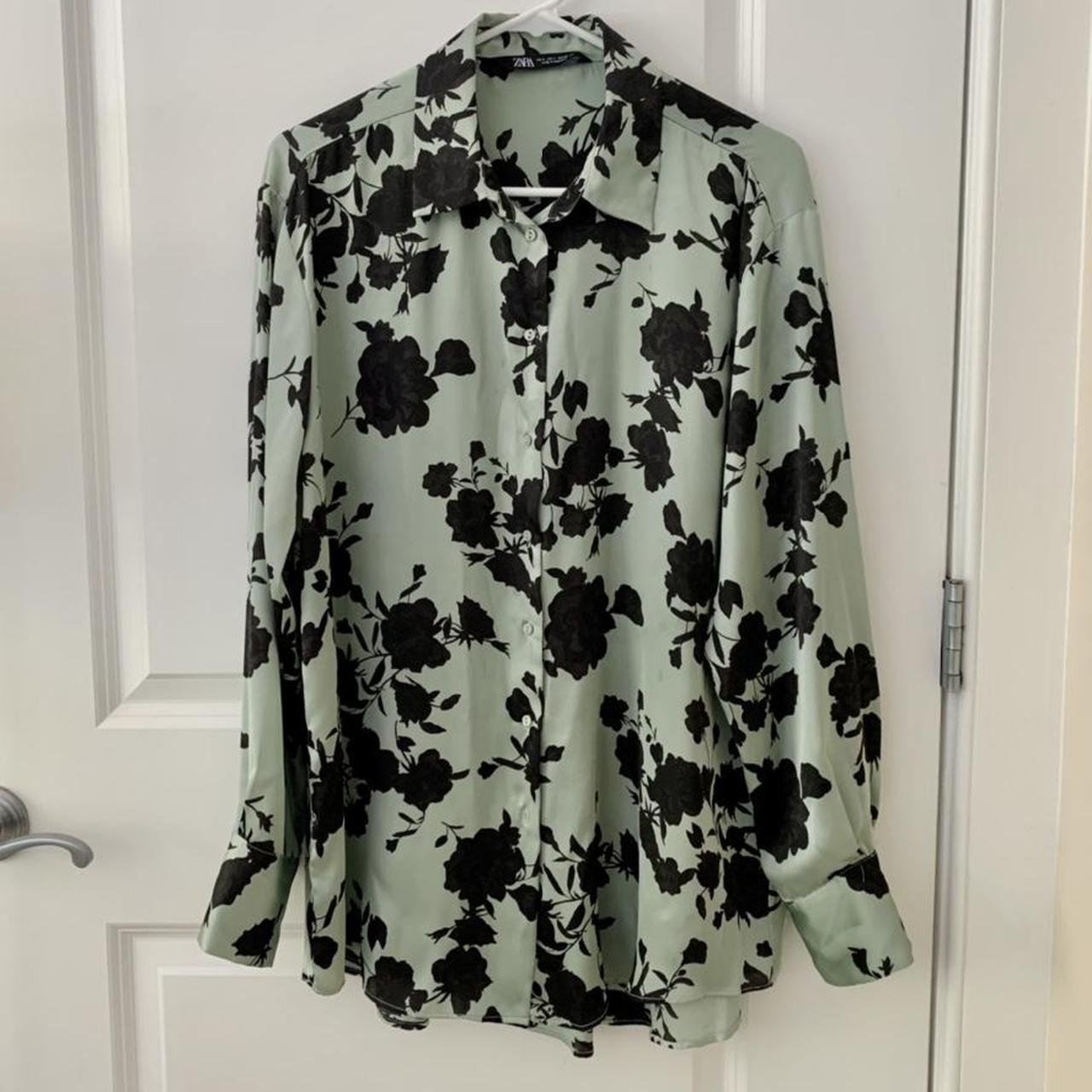 ZARA printed satin shirt 🖤 color: green and black 🖤... - Depop