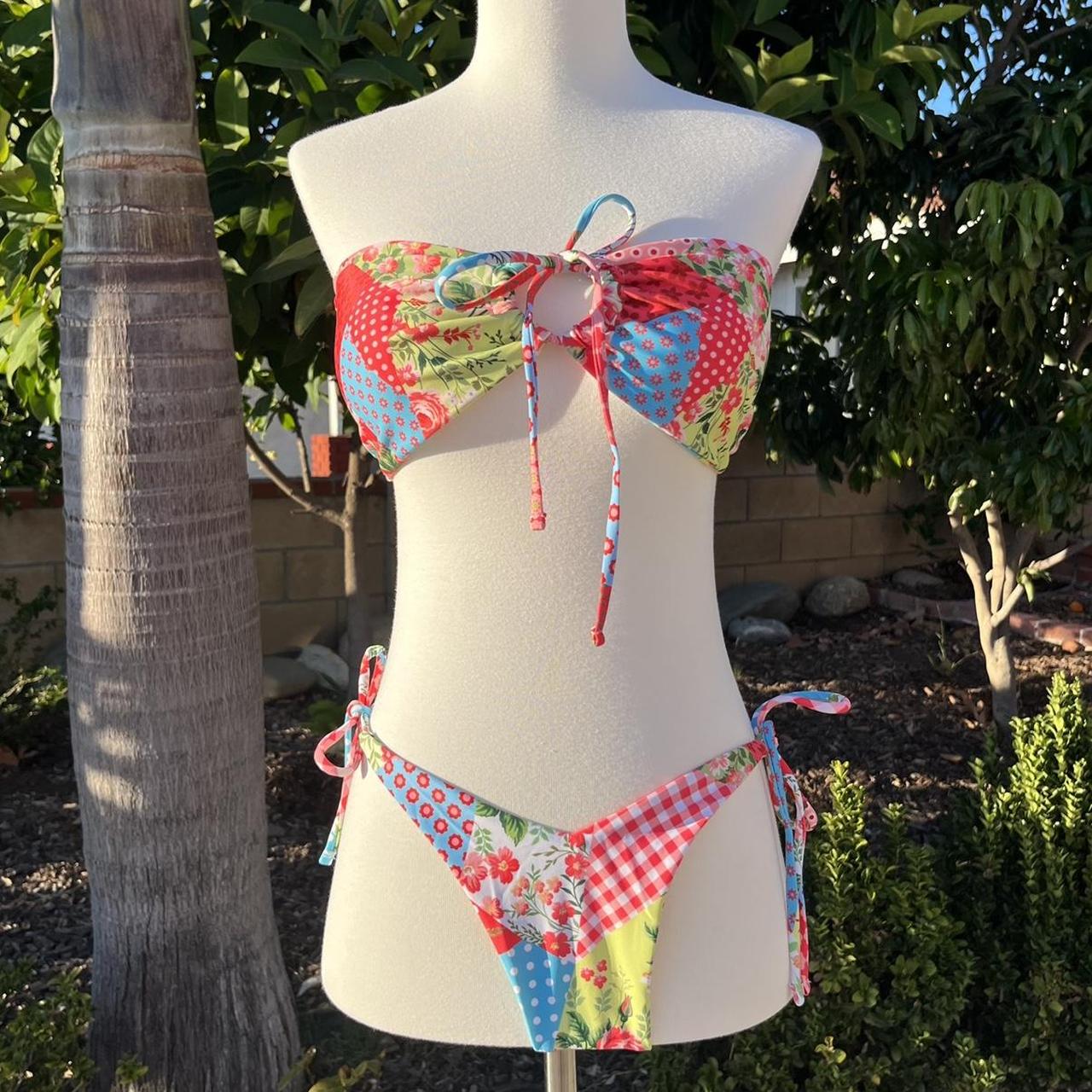 PLAID FLORAL COLORFUL BIKINI SET 🍄... Depop