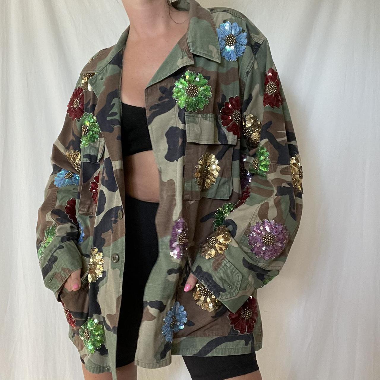Insanely amazing embellished camo jacket by I ️ diy... Depop