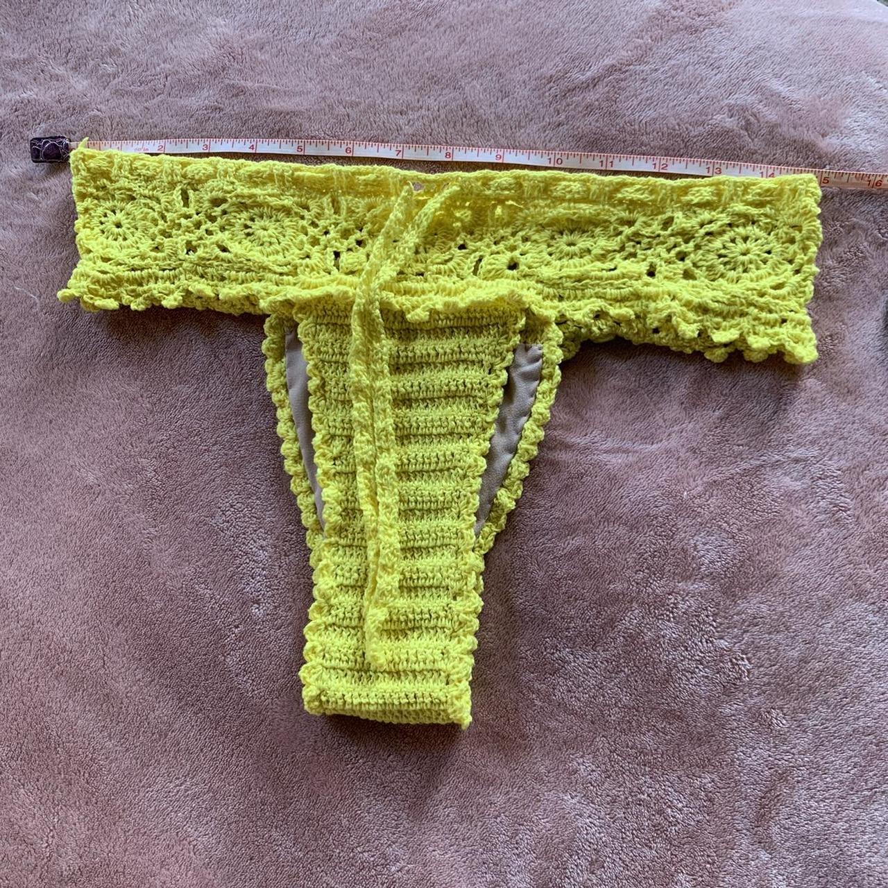 Handmade High waisted yellow crochet knit thong... - Depop