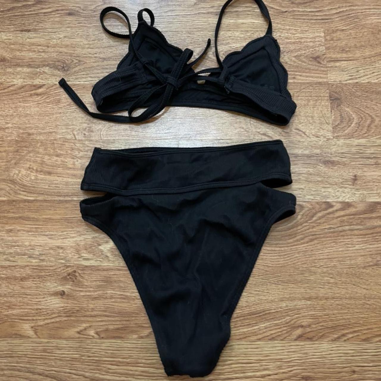 Urban outfitters ribbed black bikini high waisted... - Depop