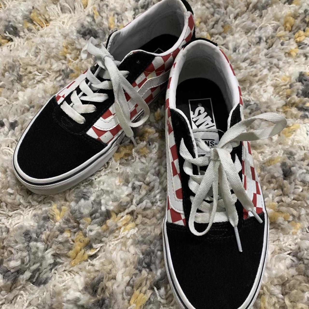 Vans Old Skool Checkerboard Black Red Womens US