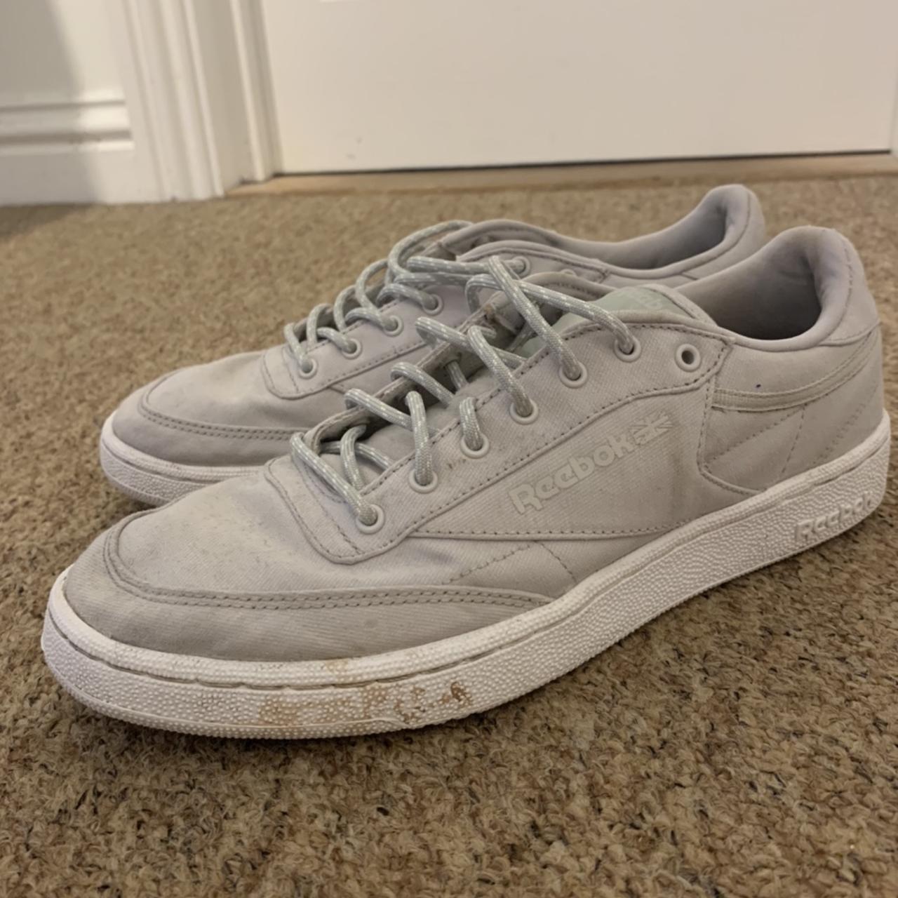 Reebok Club C 85 Grey with rounded grey and white... - Depop