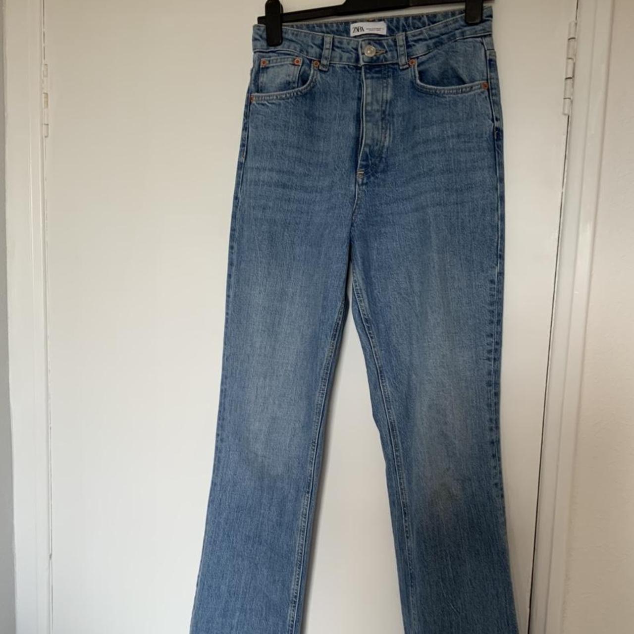 Zara - Flared denim jeans. Small grass stain and... - Depop