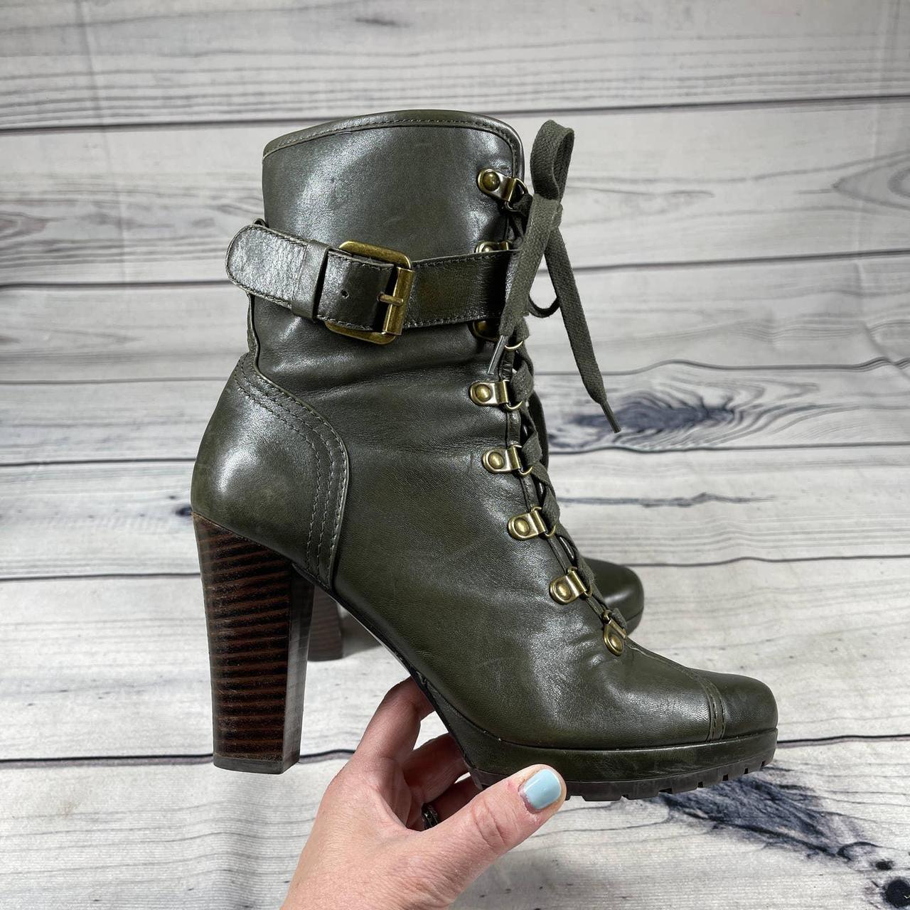 Olive green hot sale heel boots