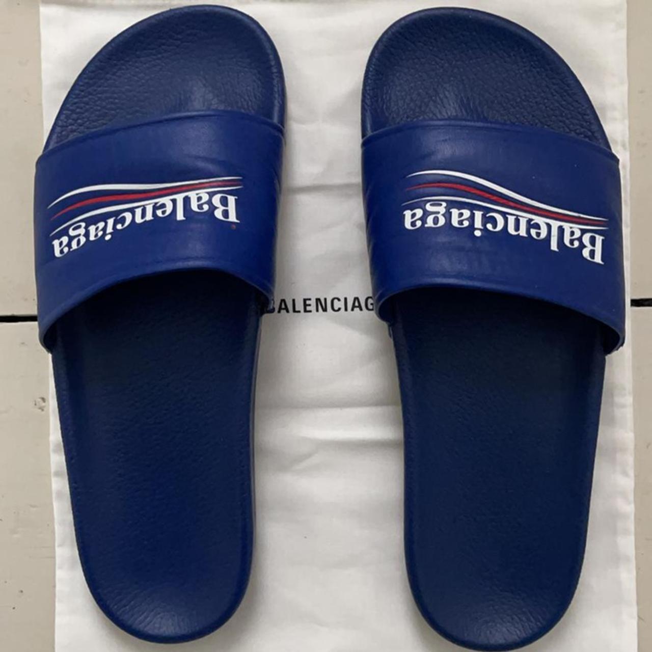 Balenciaga Slides in blue. Great condition - worn... - Depop