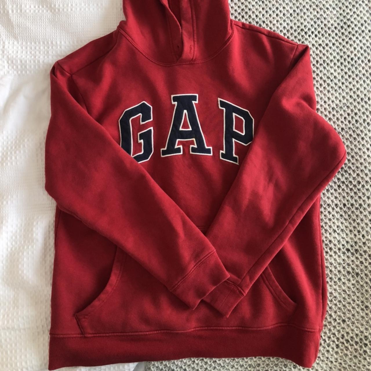 amazing red gap hoodie!! no signs of wear and fits... - Depop