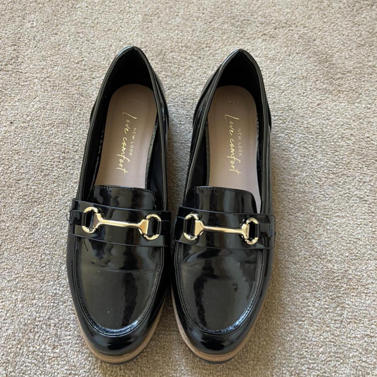 new look black patent loafer size 8 with gold... Depop
