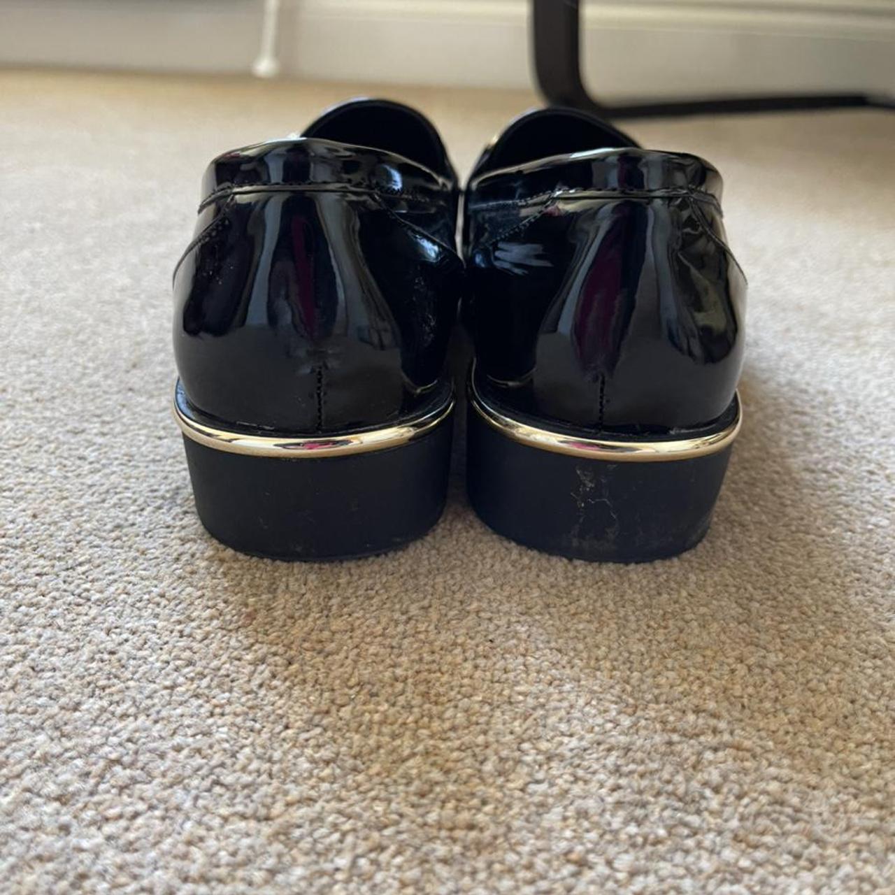 new look black patent loafer size 8 with gold... Depop
