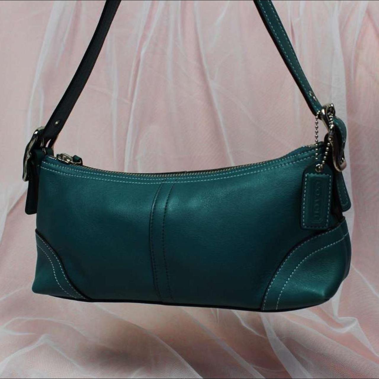 Vintage COACH Hamptons Green Blue & White Stripe Tote Bag