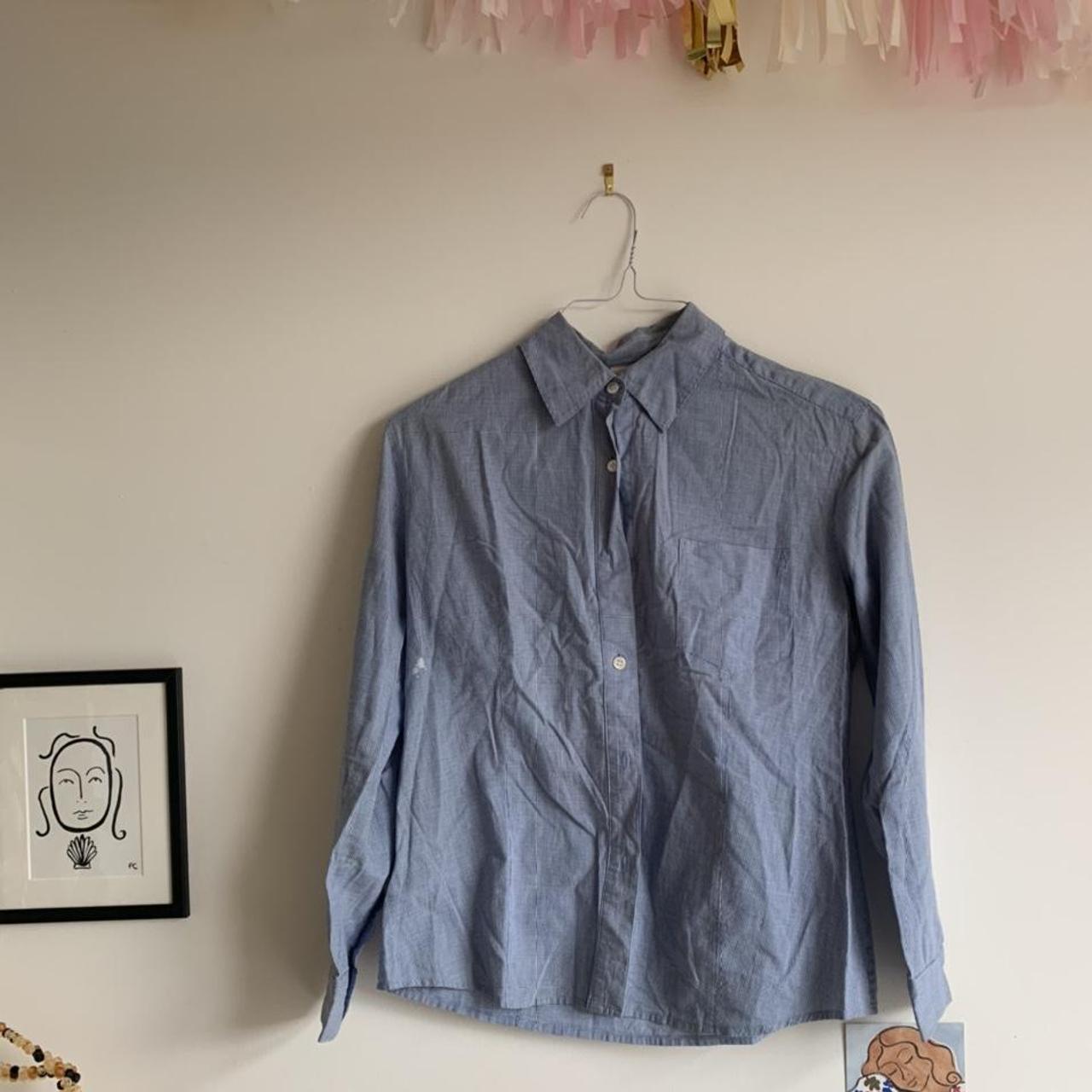 Cute vintage Laura Ashley blue blouse with checked... - Depop