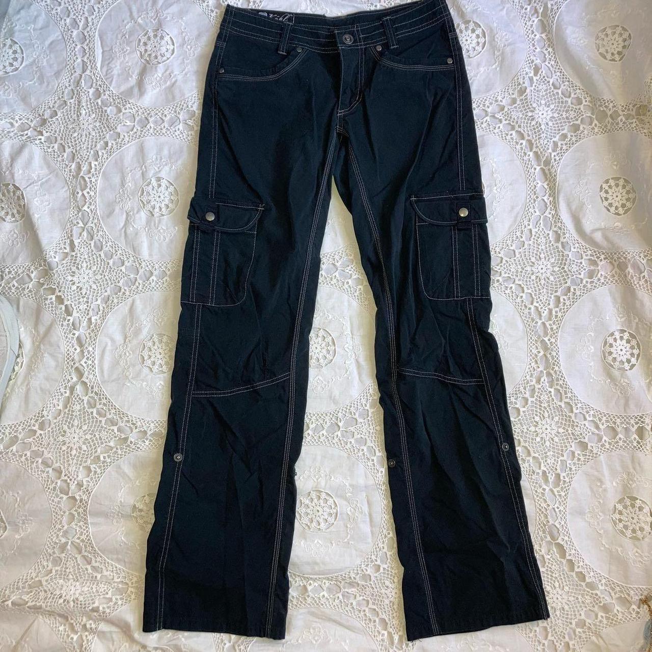 black y2k low waisted flare cargos brand: kuhl... - Depop