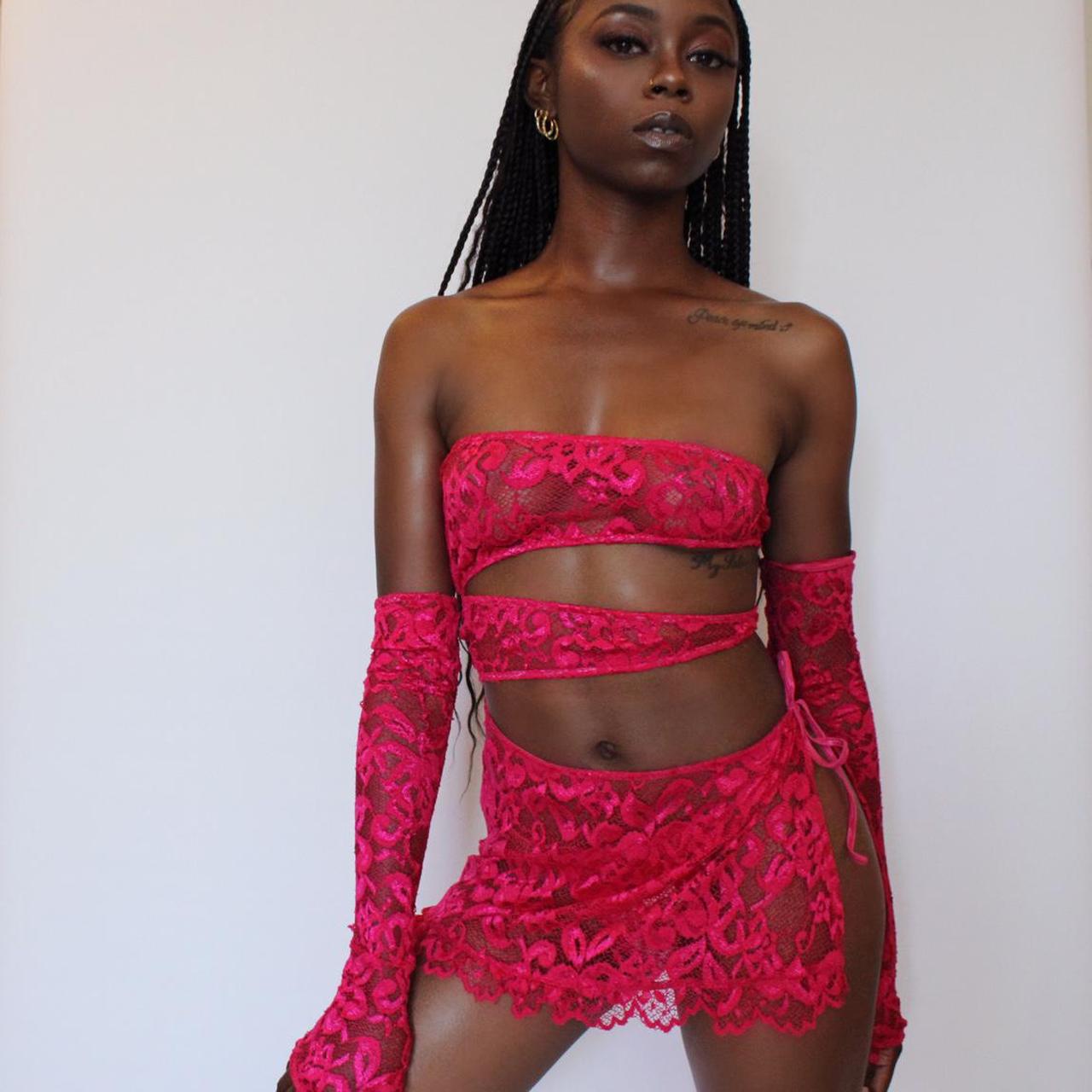 FUCHSIA LACE CUT-OUT DRESS from HER TEMPL the... - Depop