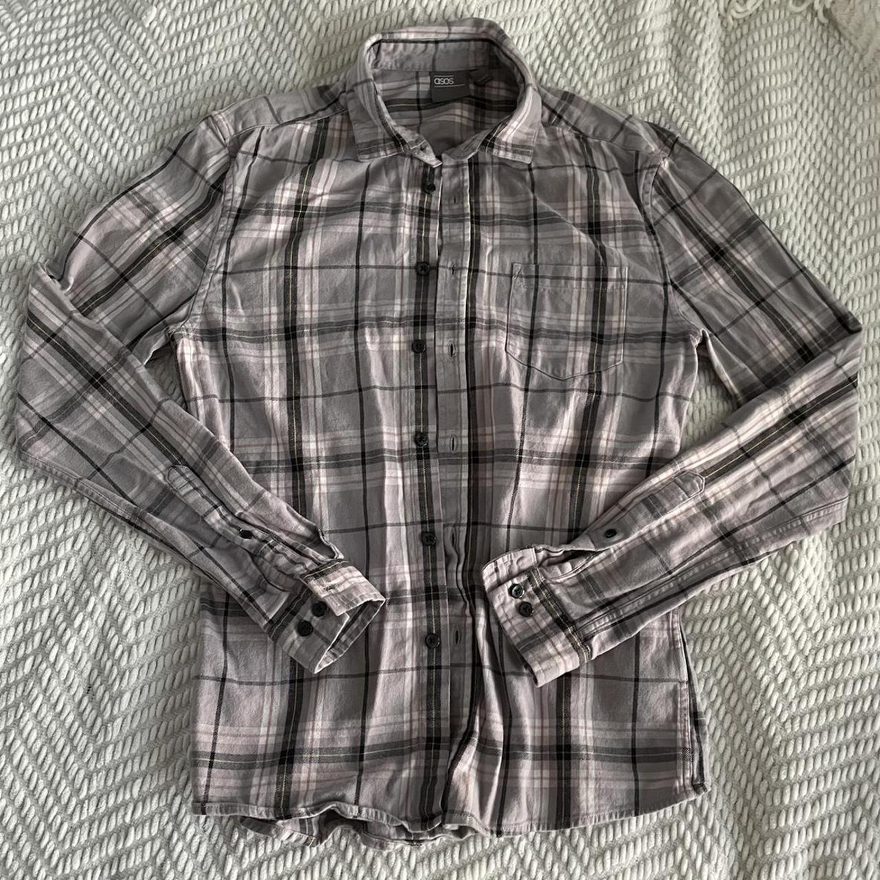 ASOS Grey Flannel Plaid Shirt Skinny Fit Size Depop