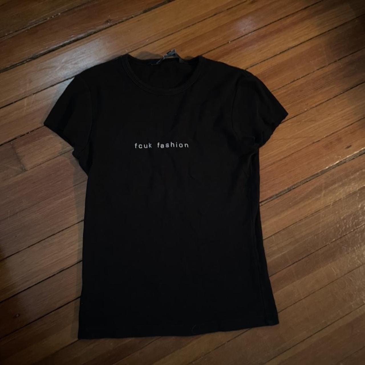 French Connection Women's Black and White Tshirt Depop