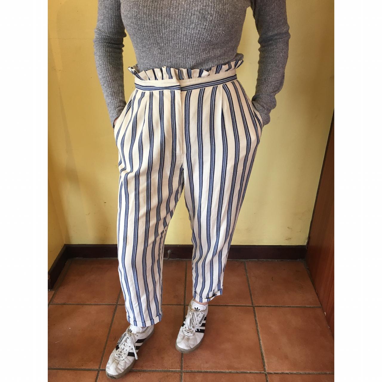 Topshop blue and white stripe peg trousers with - Depop