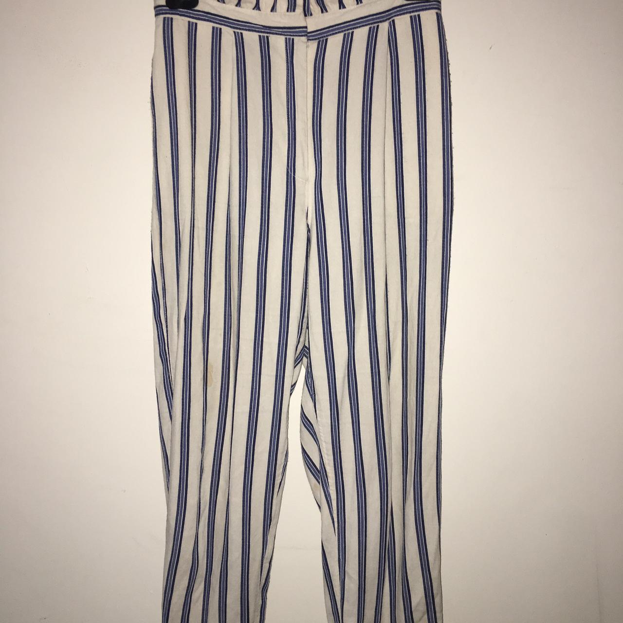 Topshop blue and white stripe peg trousers Depop