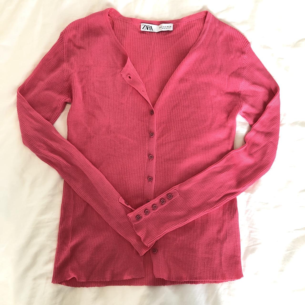 Zara Pink Button Up Ribbed Top Cardigan Size... - Depop