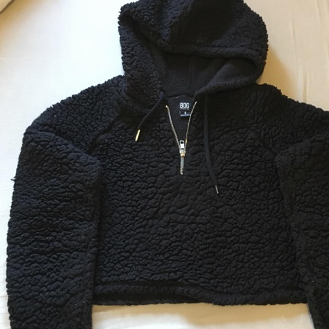 Crop Jacket Teddy Bear Cropped Hoodie BDG Black Super Fluffy