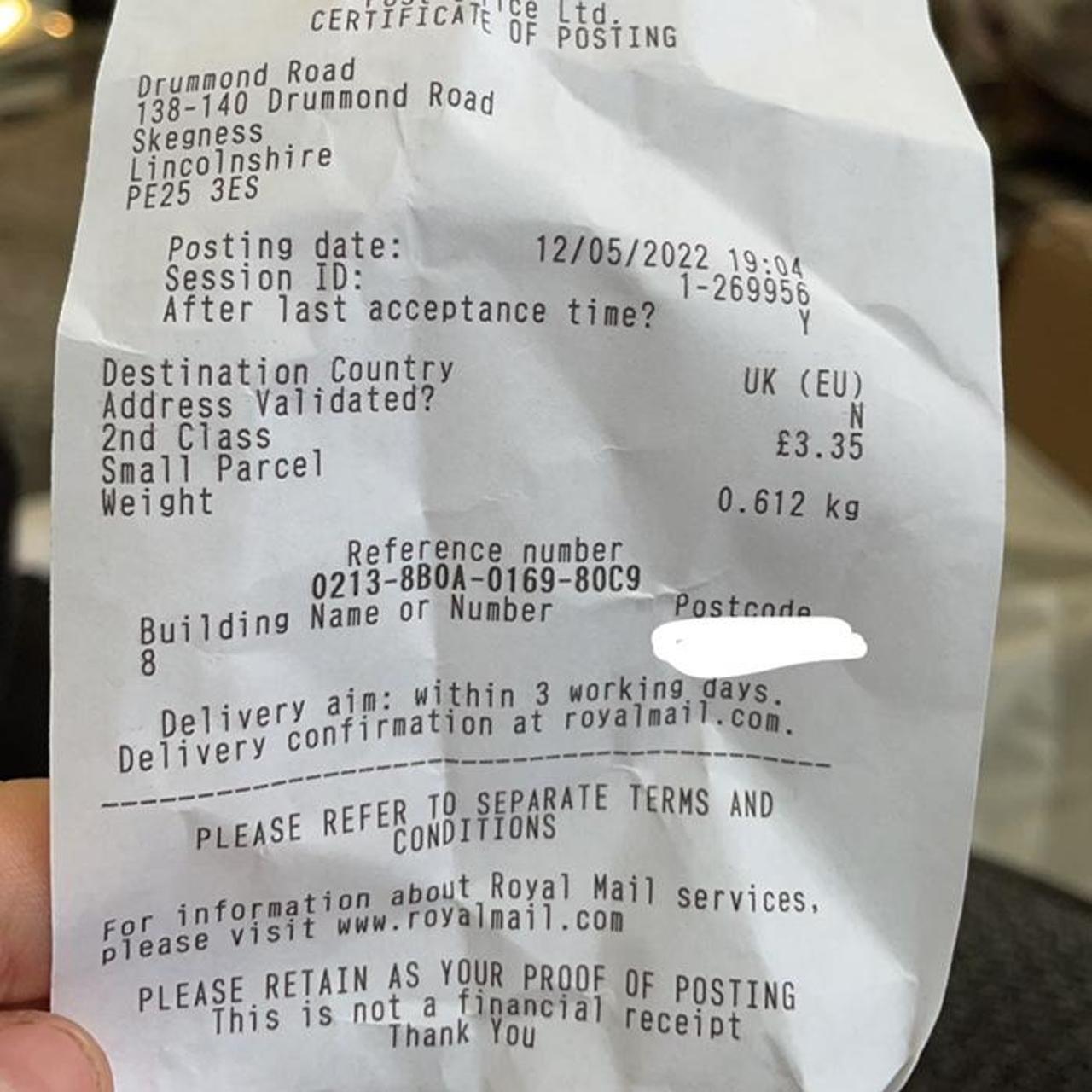 Proof of postage Depop