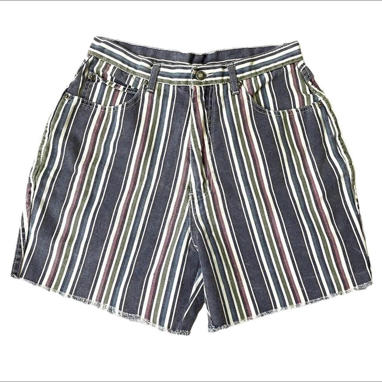 Vintage 90s striped shorts, have some wear on the... - Depop