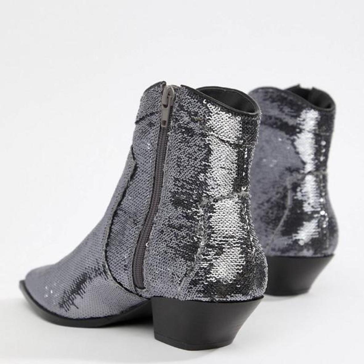 silver sequin booties