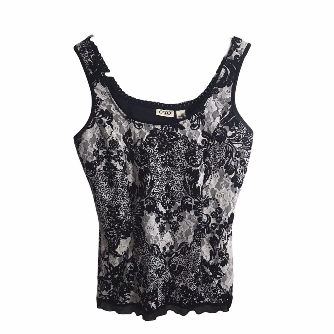 Cato Women's Small Black & White Lace Tank Top Cami - Depop