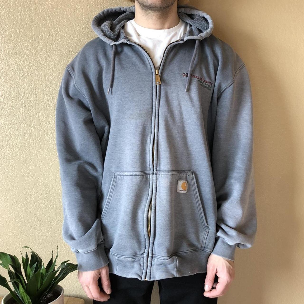 Carhartt zip hoodie. Really nice gray, blue piece... - Depop