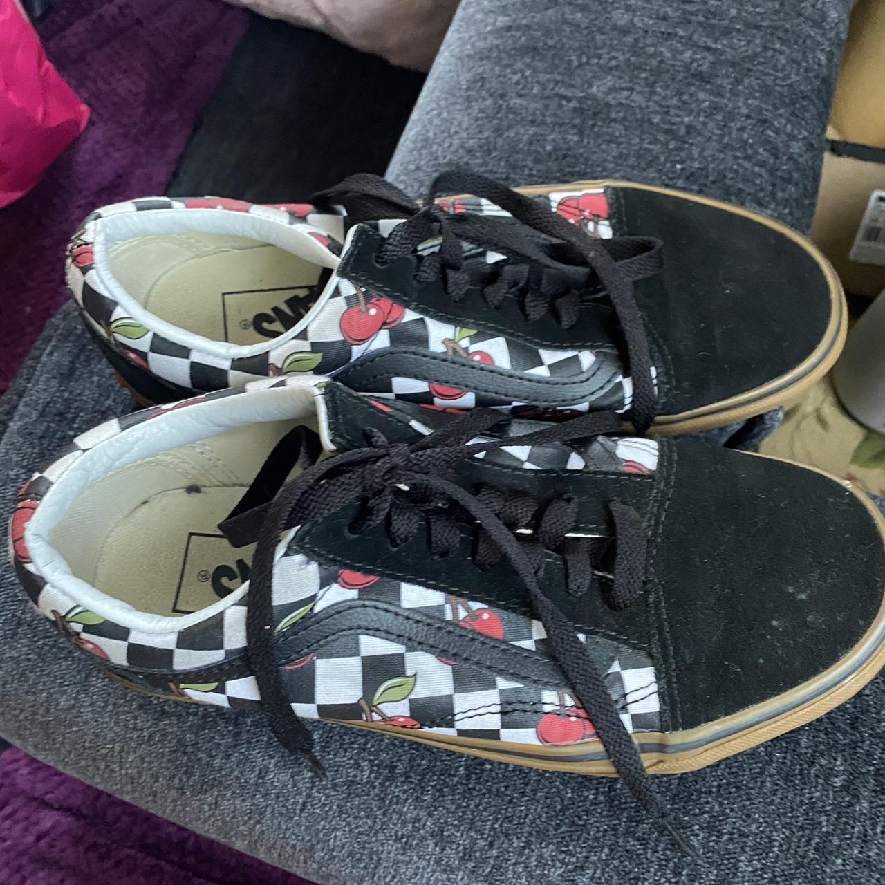 Vans old skool cherry black deals & gum checkered skate shoes